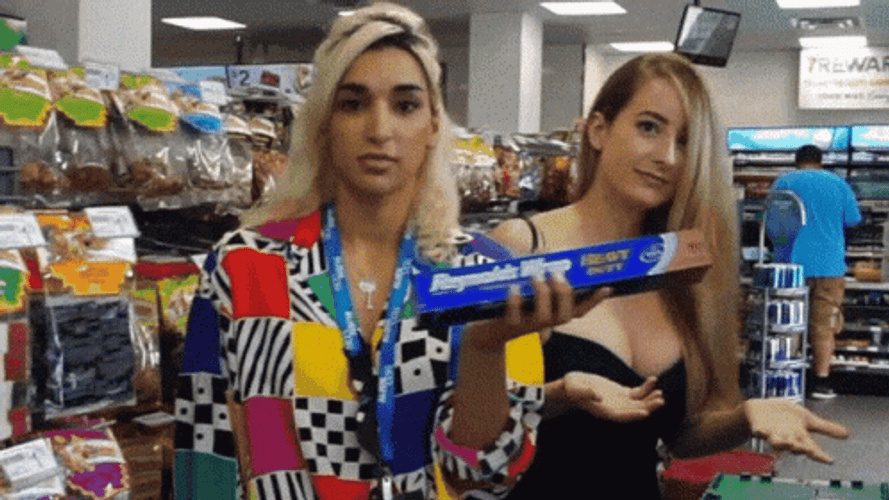Retro Ladies Donning Tinfoil Hat GIF