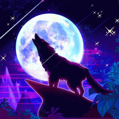 Retro Night Wolf Howl GIF