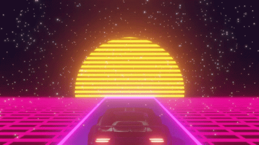 Retro Synthwave Cityscape Neon Sun GIF