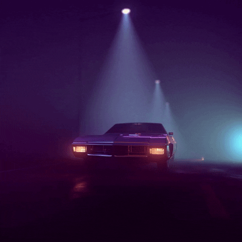 Retro Synthwave Foggy Night Ride GIF
