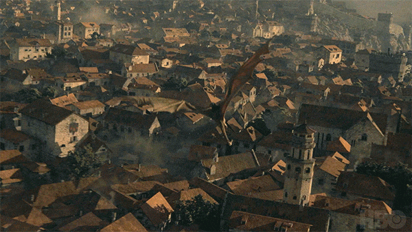 Rhaenys' Dragon Meleys Flying Over City GIF