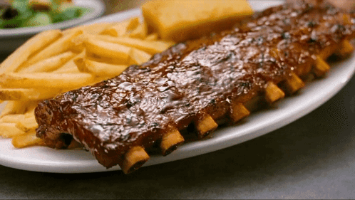 Ribs and French Fries with Cornbread