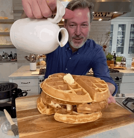 Ricardo Pouring Honey Onto Waffles GIF