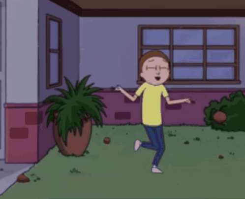 Rick and Morty Dancing in Front of a House