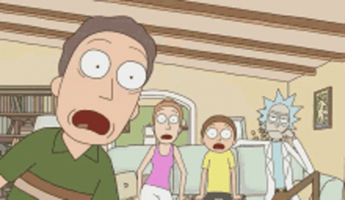 Rick and Morty Shocked in Living Room
