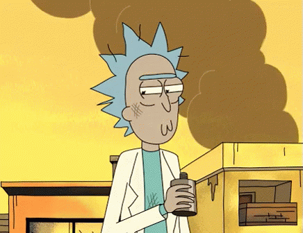 Rick from Rick and Morty Holding Bottle