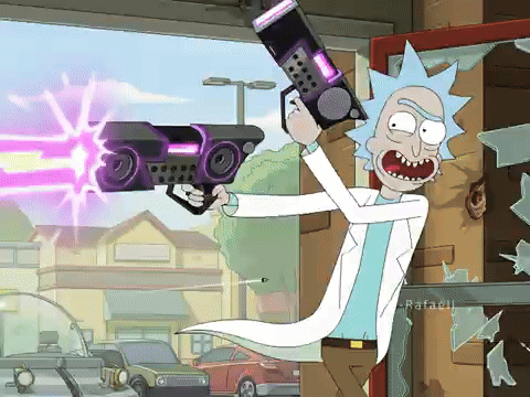 Rick From Rick and Morty Holding Gun With Purple Light