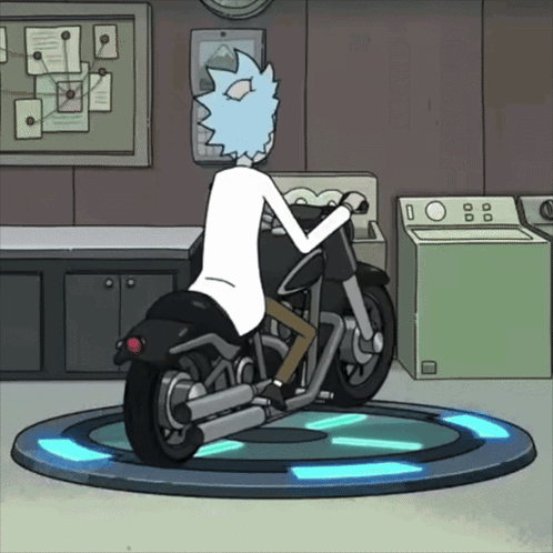 Rick From Rick and Morty Riding a Motorcycle