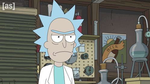Rick From Rick and Morty Standing in Front of Beer Sign