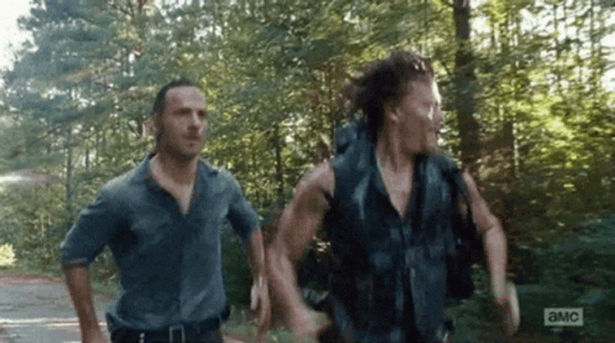 Rick Grimes Walking Dead Running With Daryl Dixion GIF