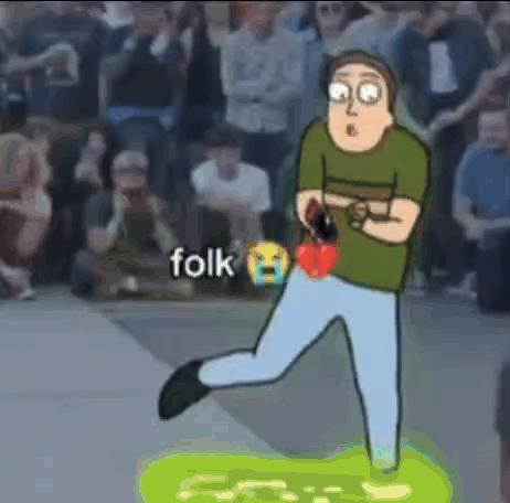 Rick Running in Front of Crowd Saying Folk