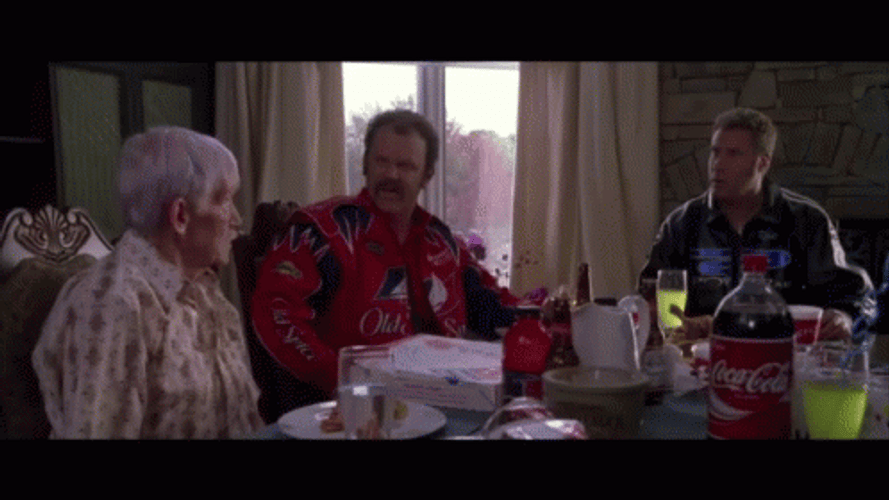 Ricky Bobby Cal Naughton Having Dinner GIF
