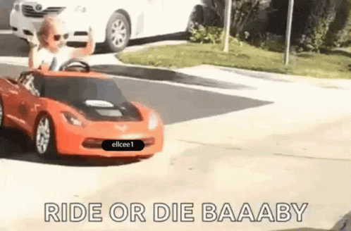 Ride Or Die Baby On Toy Car GIF