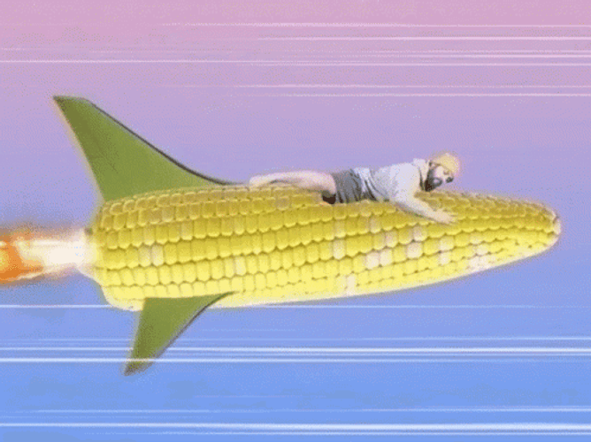 Riding Giant Corn Rocket Ship GIF