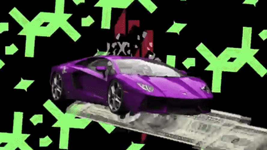 Riding Purple Lamborghini On Money GIF