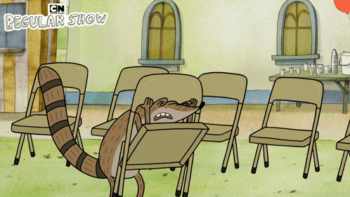 Rigby Throws Wooden Chair GIF