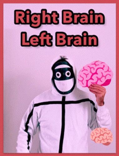 Right Brain Left Brain Poster Man in Mask Holding Brain