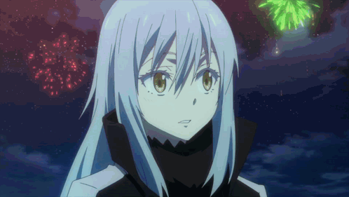 Rimuru Tempest Happy Smile Fireworks Background GIF