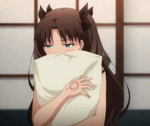 Rin Tohsaka Anime Hugging A Pillow GIF