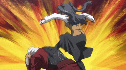 Rin Tohsaka Anime Mad Kicking Archer GIF
