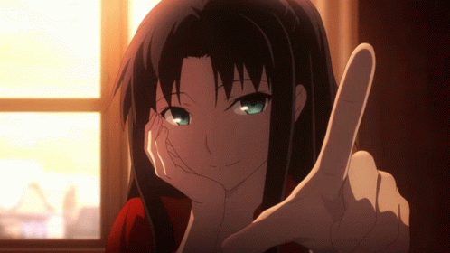 Rin Tohsaka Anime Staring While Pointing GIF
