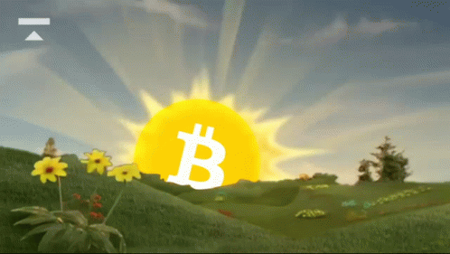 Rising Teletubbies Sun With Bitcoin Symbol GIF