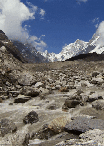 River Flowing Snowy Mountain GIF