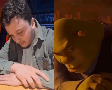 Rizz Meme Man Imitating Shrek Face Expression GIF