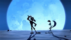 Road Runner And Wil Coyote Fighting Behind The Moon GIF