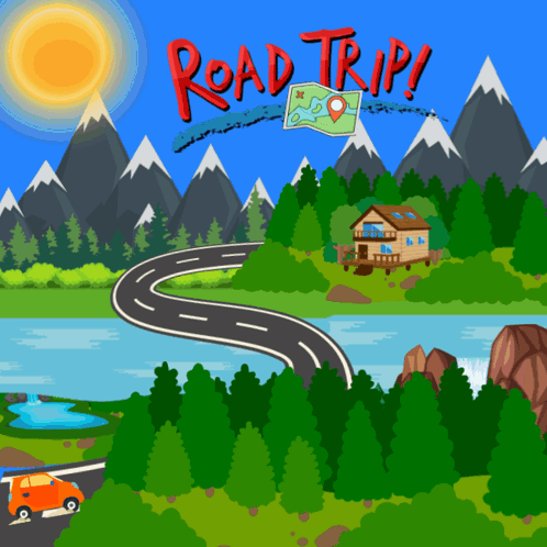 Road Trip with Mountains and Trees