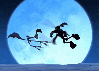 Coyotr Roadrunner Fighting Moonlight GIF