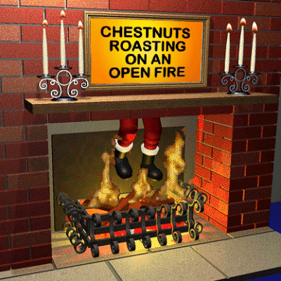 Roasted Santa Claus Burning In Fireplace GIF