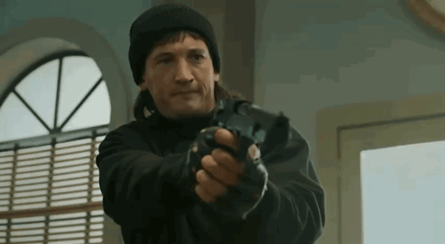 Robber Pointing Gun Silly Pose GIF