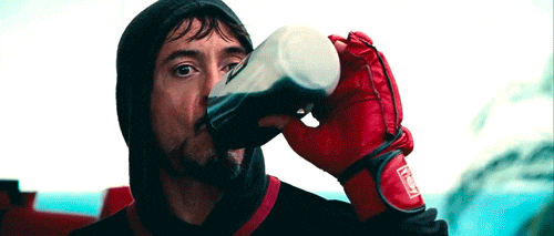 Robert Downey Jr Iron Man Suit Up Drinking Cola GIF