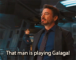 Robert Downey Jr Iron Man Suit Up Man Playing Galaga GIF