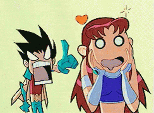 Robin And Starfire Cartoon With Heart On Head GIF