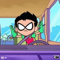 Robin Driving Car With Hands Up GIF