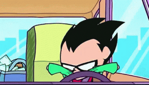 Robin from Teen Titans Go Driving Car With Green Tie