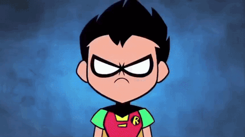 Robin From Teen Titans Go Making Angry Face In Superhero Costume GIF