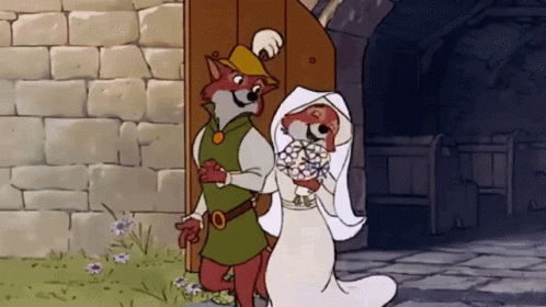 Robin Hood and Bride Standing at Door