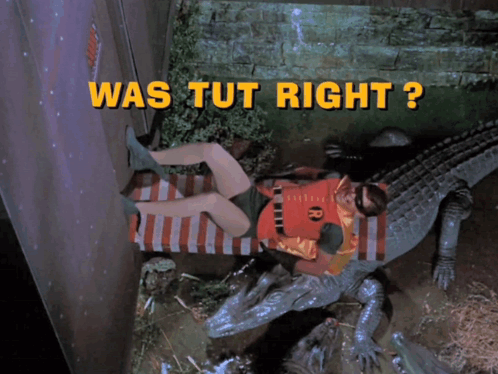 Robin Laying on Crocodile Saying Was Tut Right