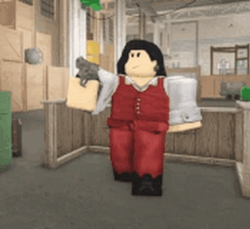 Roblox Character in Red Vest Holding Gun