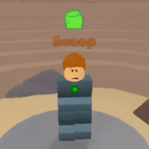 Roblox Character Scoop Tied Up in Front of Green Object