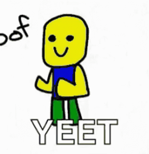 Roblox Character with Blue Shirt and Green Pants Next to Yeet