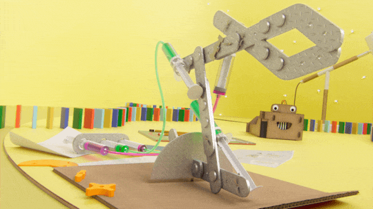 Robot Arm Toppling Dominoes GIF