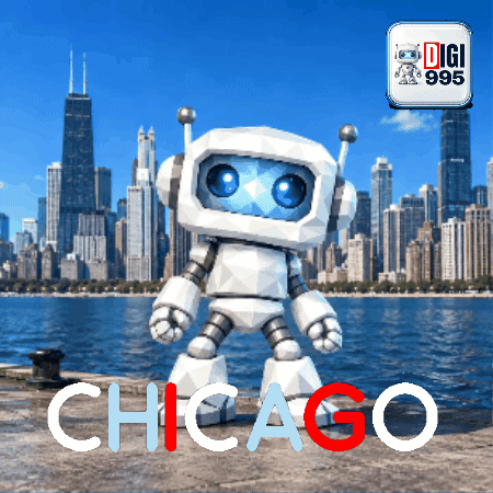 Robot at Chicago Skyline