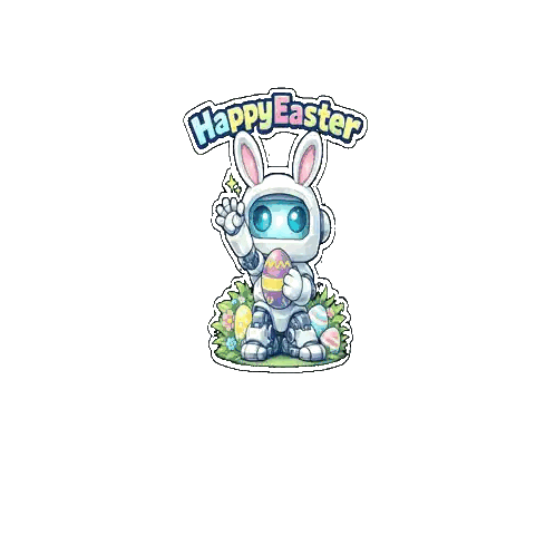 Robot Bunny Holding Easter Egg