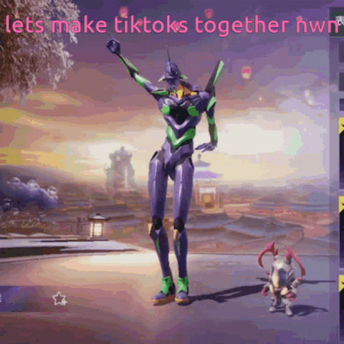 Robot Dancing in front of Let's Make Tiktoks Together Sign