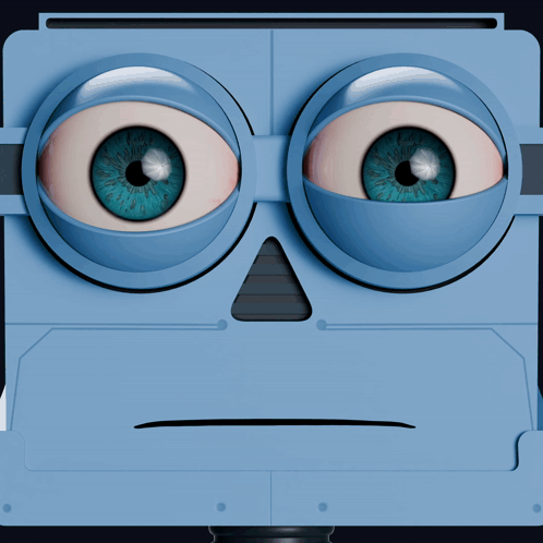 Robot Face With Blue Eyes And Skull GIF