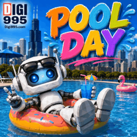 Robot Floating on Donut for Pool Day